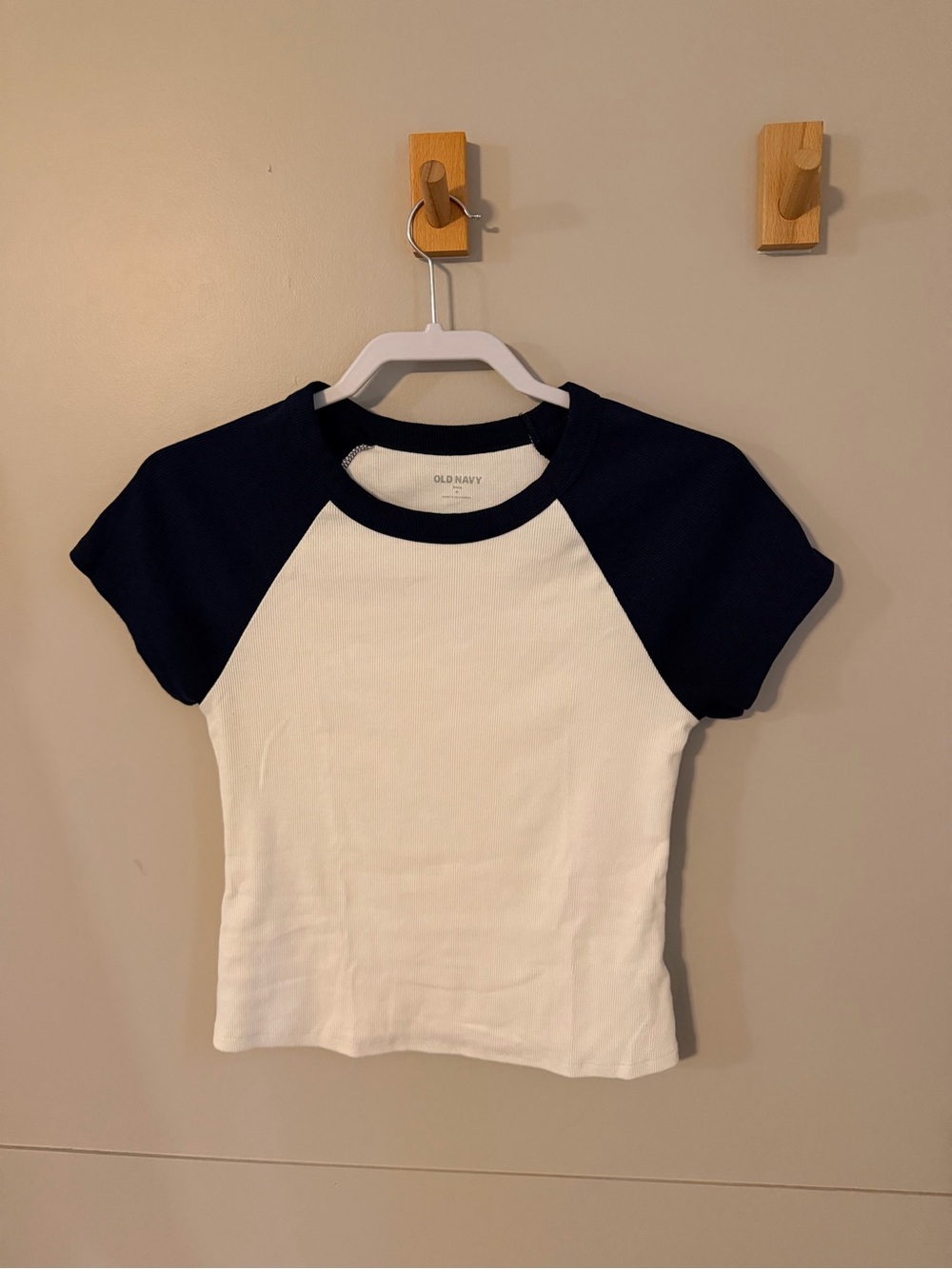 Old Navy White and Navy Baseball Tee